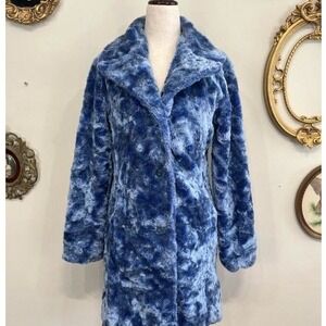 MISDEMEANOR Blue Faux Fur Glitter Trench Coat Vintage Y2K